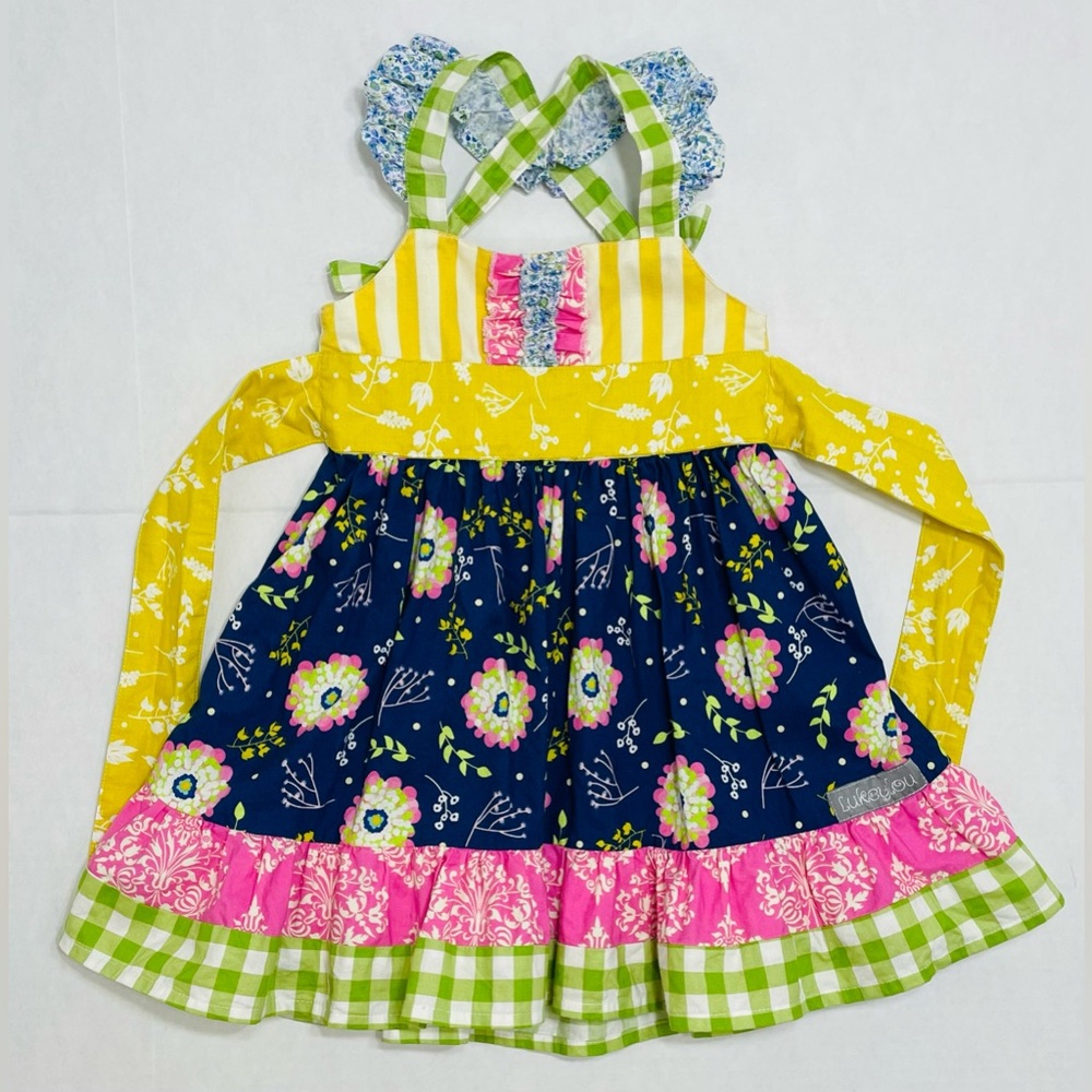 Girls size 2T. Lukey Lou brand sun dress. Boutique floral stripes ruffles